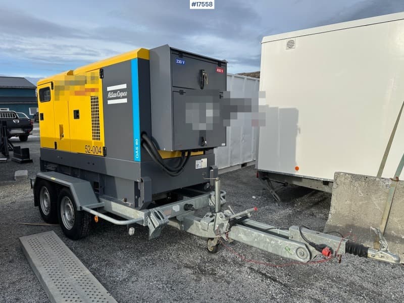  2019 Atlas Copco QAS80 diesel generator/aggegate on trailer